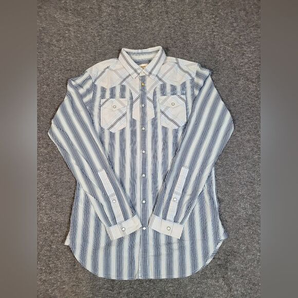Diesel Western Mens Button Up Snap Shirt Size M Blue White Plaid Long SLeeve - Picture 1 of 11